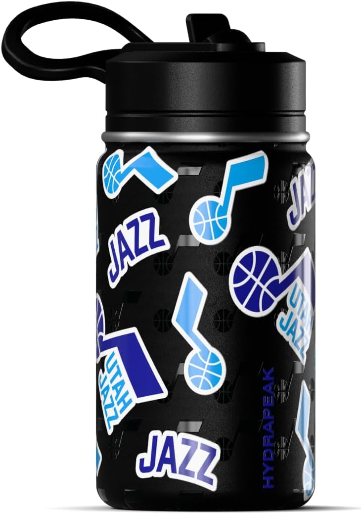 Hydrapeak x NBA Officially Licensed Utah Jazz 14oz Mini Kids Water Bottle with Straw Lid and Handle Reusable Stainless Steel Double Wall Insulated Spill Proof Sports Gift for Boys Girls - Image 1